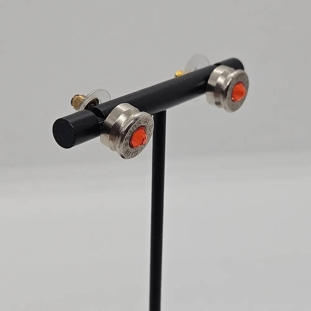 silver tone red rhinestone repurposed bullet earrings 38 super